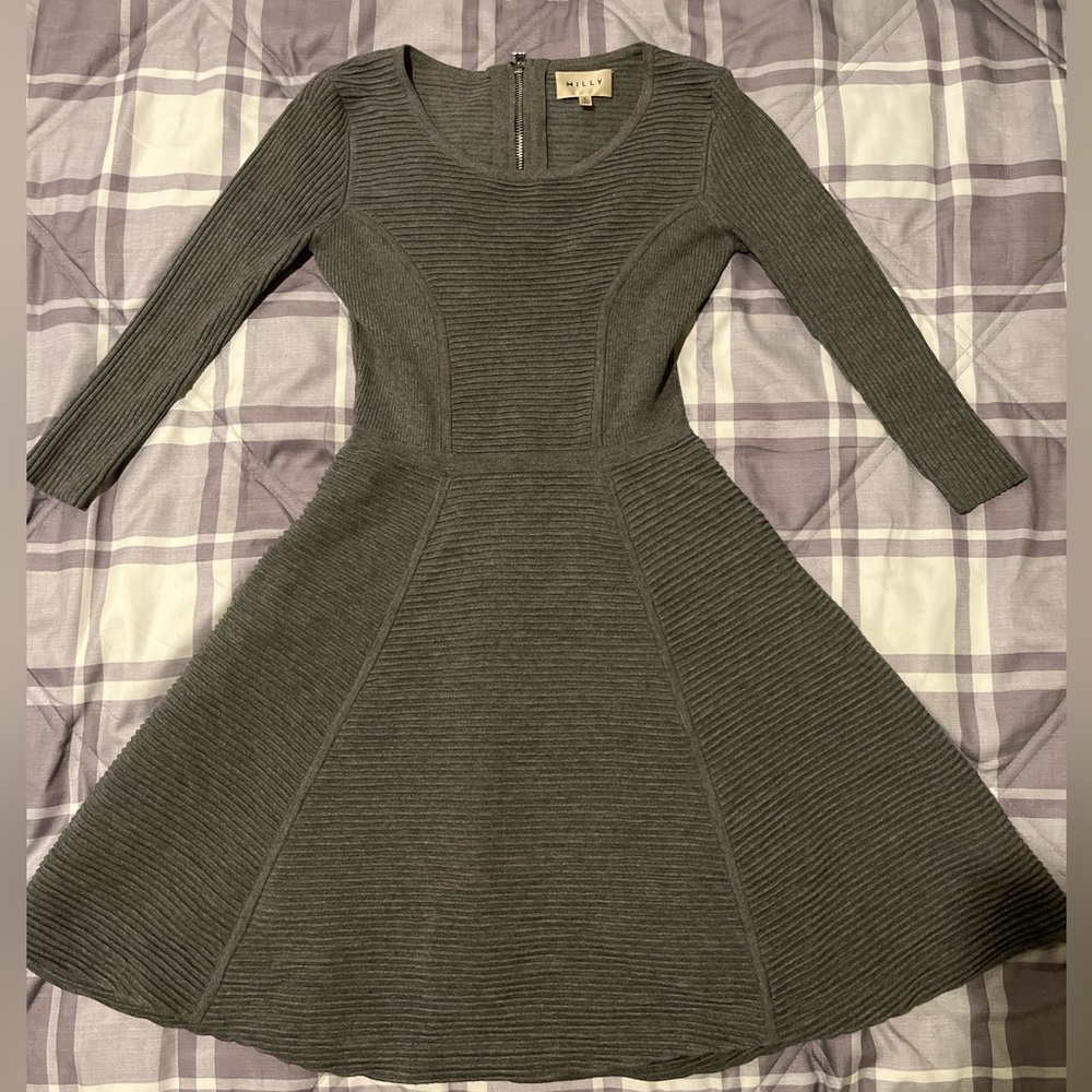 Milly Elegant Gray Ribbed Knit Dress size P